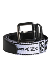 Dolce & Gabbana Black White Printed Metal Logo Buckle Belt